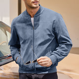 Men's Coats & Jackets: Men's Varsity Bomber Flight Jacket Breathable Windbreaker Zip Coat Faux Leather, Blue, 3XL