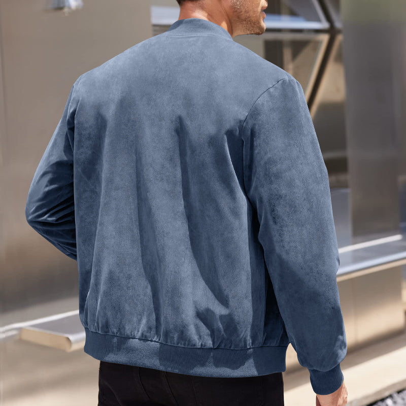 Men's Coats & Jackets: Men's Varsity Bomber Flight Jacket Breathable Windbreaker Zip Coat Faux Leather, Blue, 3XL