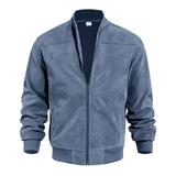 Men's Coats & Jackets: Men's Varsity Bomber Flight Jacket Breathable Windbreaker Zip Coat Faux Leather, Blue, 3XL