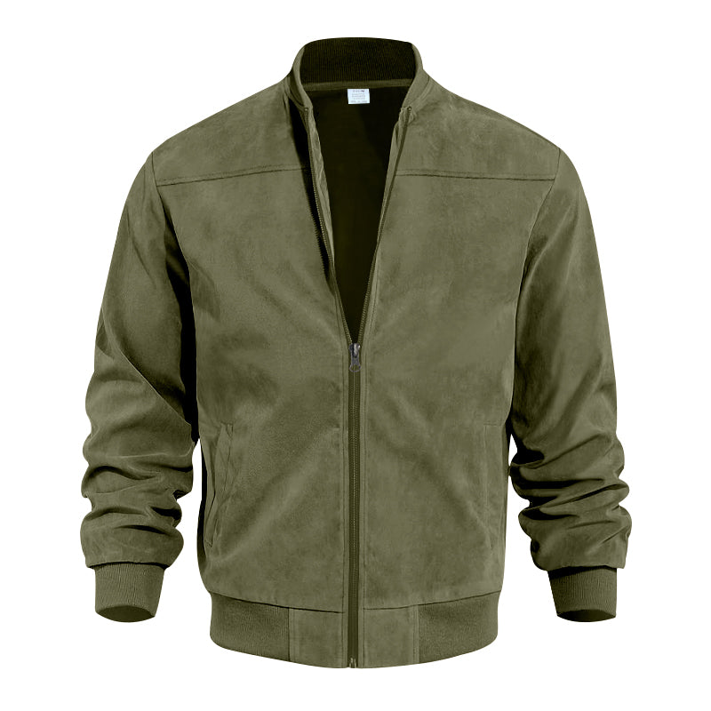 Men's Coats & Jackets: Men's Varsity Bomber Flight Jacket Breathable Windbreaker Zip Coat Faux Leather, Green, S