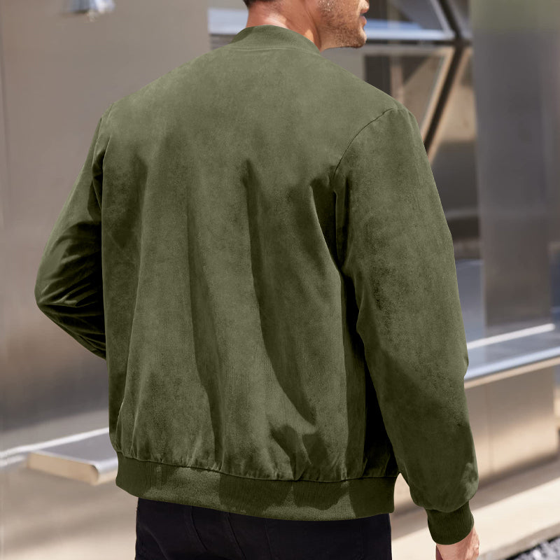 Men's Coats & Jackets: Men's Varsity Bomber Flight Jacket Breathable Windbreaker Zip Coat Faux Leather, Green, M