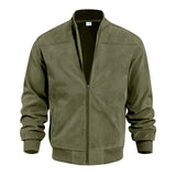 Men's Coats & Jackets: Men's Varsity Bomber Flight Jacket Breathable Windbreaker Zip Coat Faux Leather, Green, M