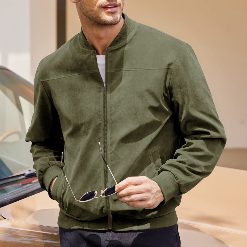 Men's Coats & Jackets: Men's Varsity Bomber Flight Jacket Breathable Windbreaker Zip Coat Faux Leather, Green, XL