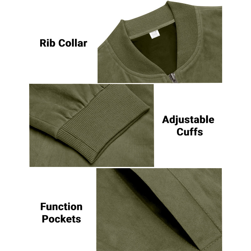 Men's Coats & Jackets: Men's Varsity Bomber Flight Jacket Breathable Windbreaker Zip Coat Faux Leather, Green, 2XL