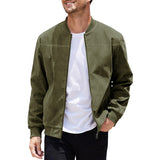 Men's Coats & Jackets: Men's Varsity Bomber Flight Jacket Breathable Windbreaker Zip Coat Faux Leather, Green, 3XL