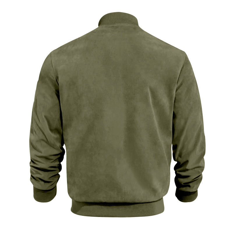 Men's Coats & Jackets: Men's Varsity Bomber Flight Jacket Breathable Windbreaker Zip Coat Faux Leather, Green, 3XL