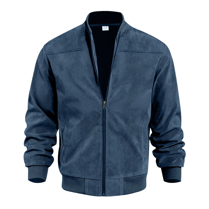 Men's Coats & Jackets: Men's Varsity Bomber Flight Jacket Breathable Windbreaker Zip Coat Faux Leather, Navy, S
