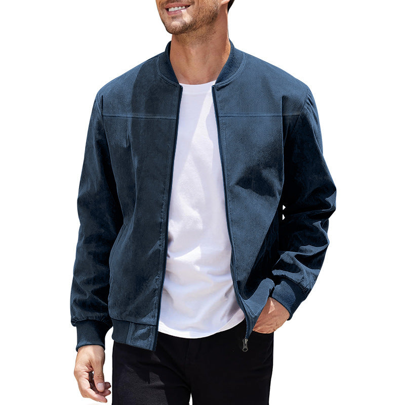 Men's Coats & Jackets: Men's Varsity Bomber Flight Jacket Breathable Windbreaker Zip Coat Faux Leather, Navy, XL