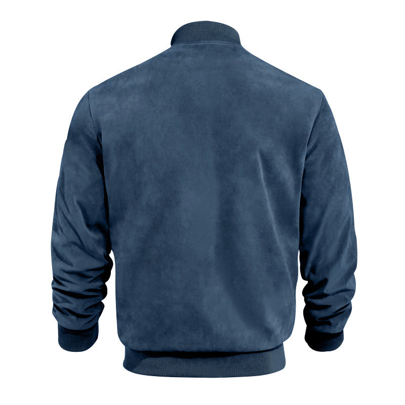 Men's Coats & Jackets: Men's Varsity Bomber Flight Jacket Breathable Windbreaker Zip Coat Faux Leather, Navy, XL