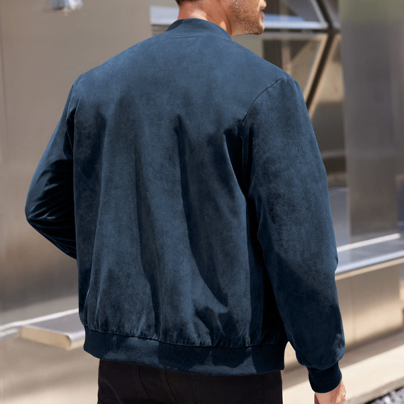 Men's Coats & Jackets: Men's Varsity Bomber Flight Jacket Breathable Windbreaker Zip Coat Faux Leather, Navy, 3XL