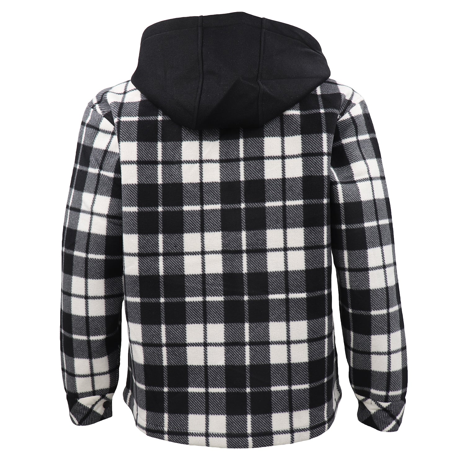 Men's Coats & Jackets: Men's Hooded Flannel Jacket Flannelette Plaid Fleece Shirt Zip Up Winter Coat, Black, XL