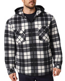 Men's Coats & Jackets: Men's Hooded Flannel Jacket Flannelette Plaid Fleece Shirt Zip Up Winter Coat, Black, 2XL