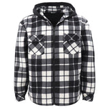Men's Coats & Jackets: Men's Hooded Flannel Jacket Flannelette Plaid Fleece Shirt Zip Up Winter Coat, Black, 2XL