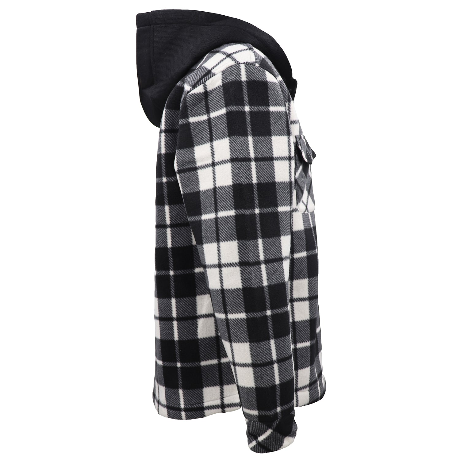 Men's Coats & Jackets: Men's Hooded Flannel Jacket Flannelette Plaid Fleece Shirt Zip Up Winter Coat, Black, 2XL
