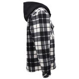 Men's Coats & Jackets: Men's Hooded Flannel Jacket Flannelette Plaid Fleece Shirt Zip Up Winter Coat, Black, 2XL