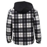 Men's Coats & Jackets: Men's Hooded Flannel Jacket Flannelette Plaid Fleece Shirt Zip Up Winter Coat, Black, 2XL