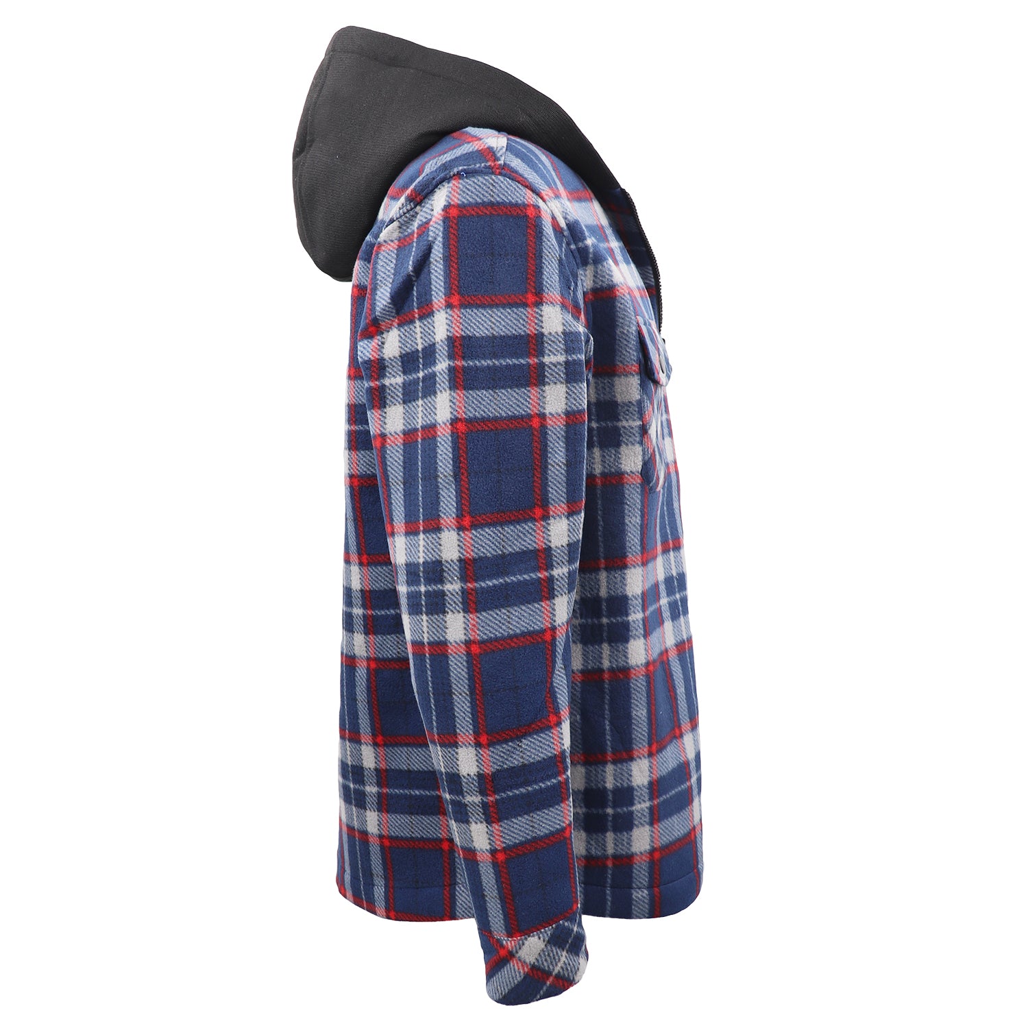 Men's Coats & Jackets: Men's Hooded Flannel Jacket Flannelette Plaid Fleece Shirt Zip Up Winter Coat, Blue, M