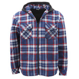Men's Coats & Jackets: Men's Hooded Flannel Jacket Flannelette Plaid Fleece Shirt Zip Up Winter Coat, Blue, 2XL