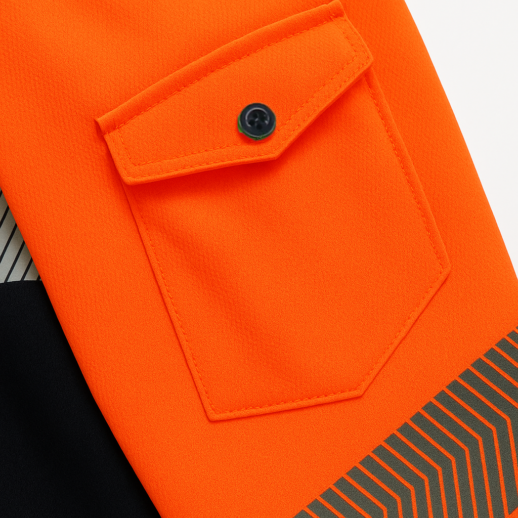 HI VIS Long Sleeve Polo Shirt Reflective Tape Safety Tradie Work Wear Tops Tee, Fluro Orange / Navy, L