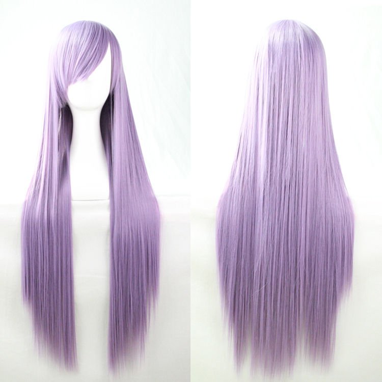 Costumes & Accessories: New 80cm Straight Sleek Long Full Hair Wigs w Side Bangs Cosplay Costume Womens, Light Purple