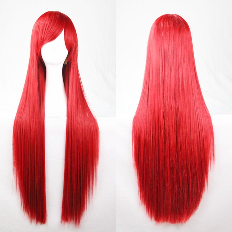 Costumes & Accessories: New 80cm Straight Sleek Long Full Hair Wigs w Side Bangs Cosplay Costume Womens, Red