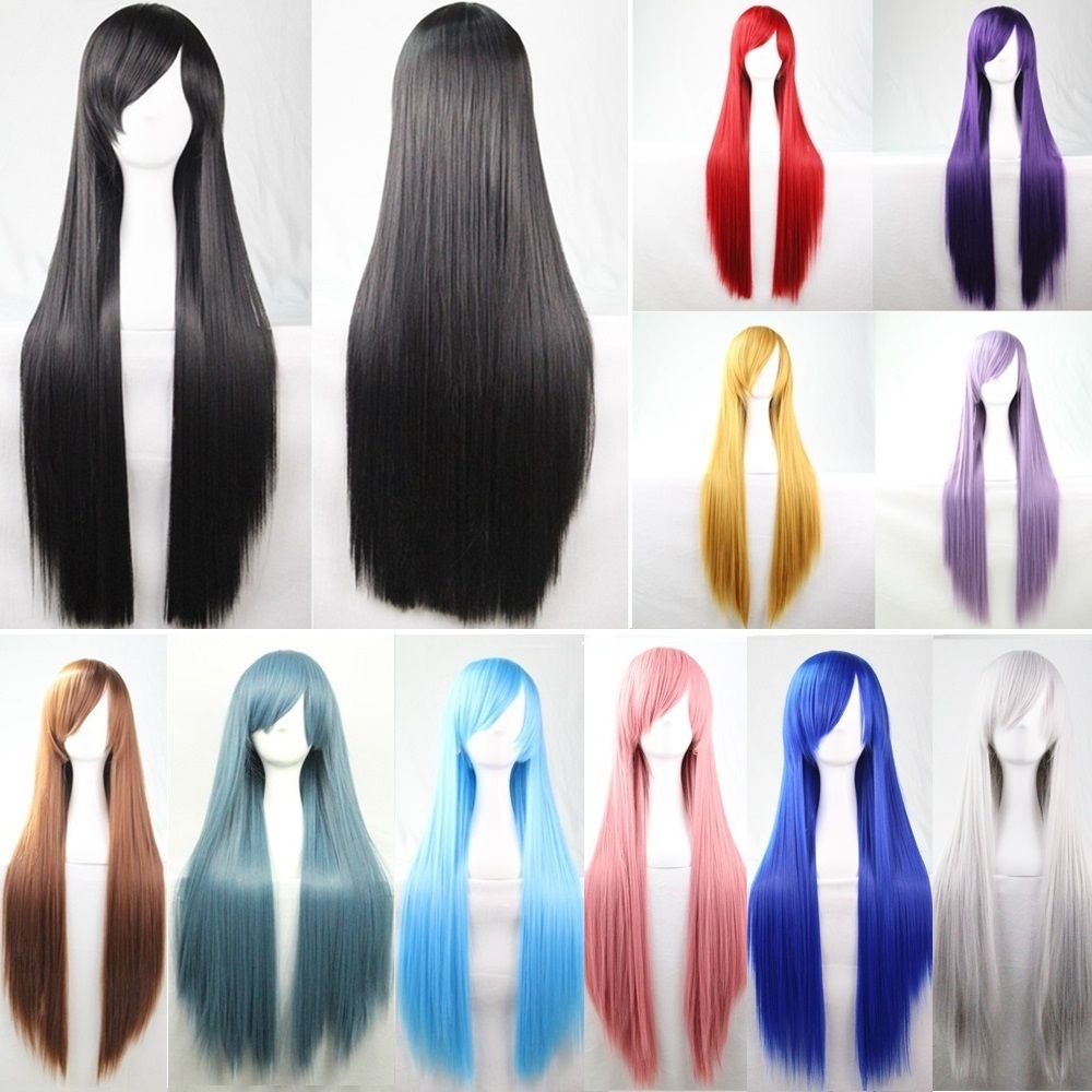 Costumes & Accessories: New 80cm Straight Sleek Long Full Hair Wigs w Side Bangs Cosplay Costume Womens, Light Blonde