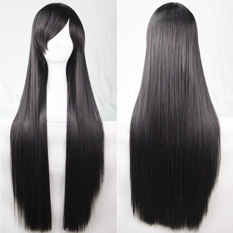 Costumes & Accessories: New 80cm Straight Sleek Long Full Hair Wigs w Side Bangs Cosplay Costume Womens, Black