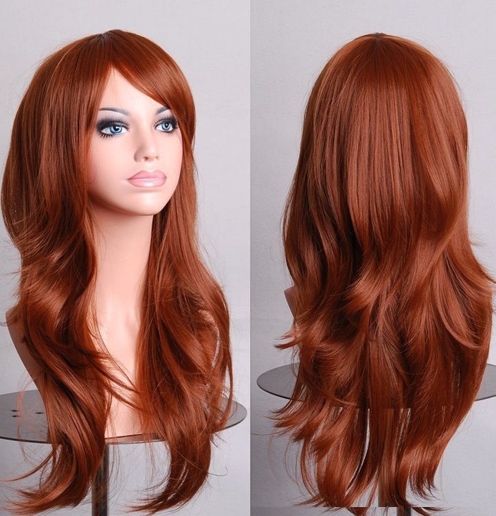 Costumes & Accessories: 70cm Wavy Curly Sleek Full Hair Lady Wigs w Side Bangs Cosplay Costume Womens, Brown