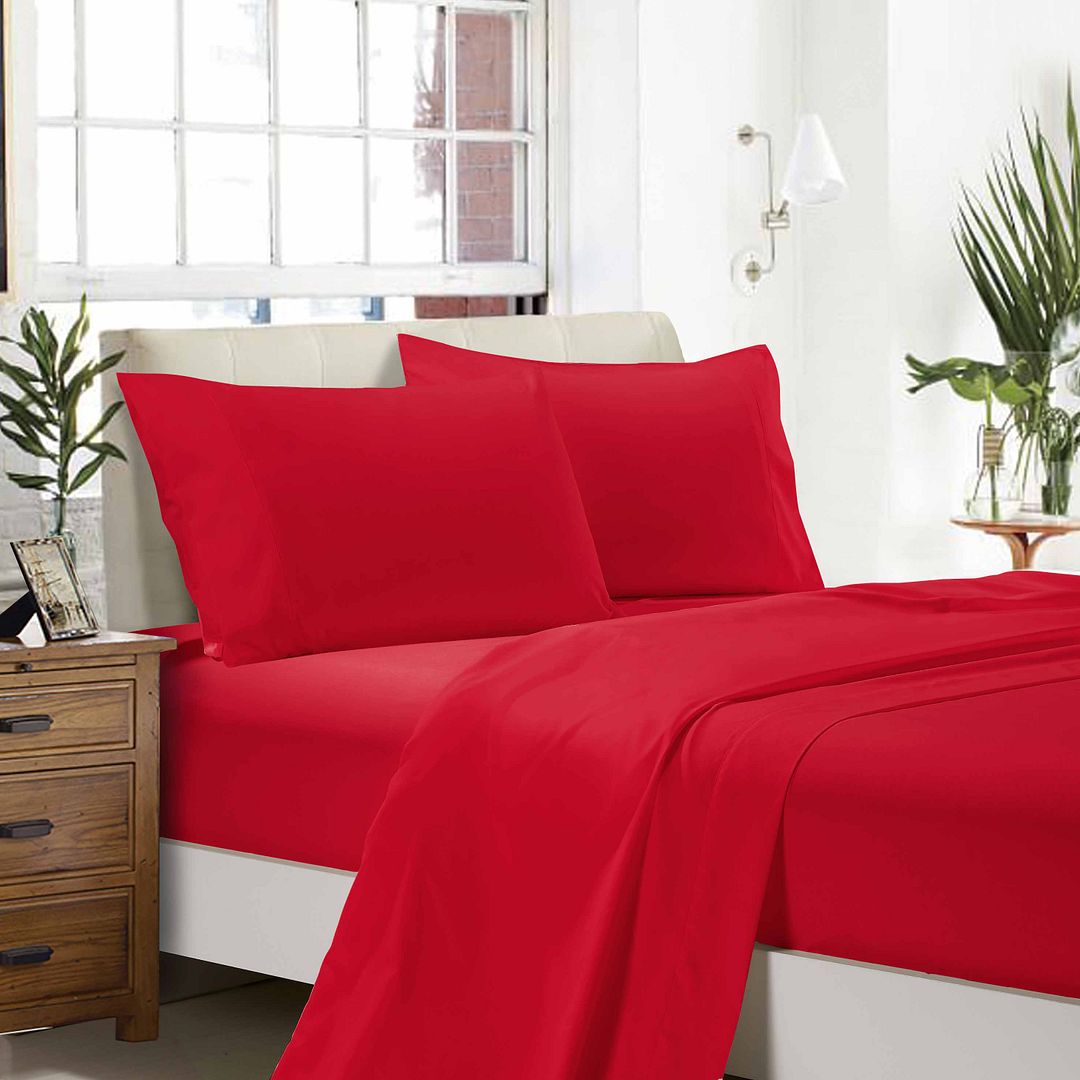 Bed Sheets: 1000TC Ultra Soft Double Size Bed Red Flat & Fitted Sheet Set