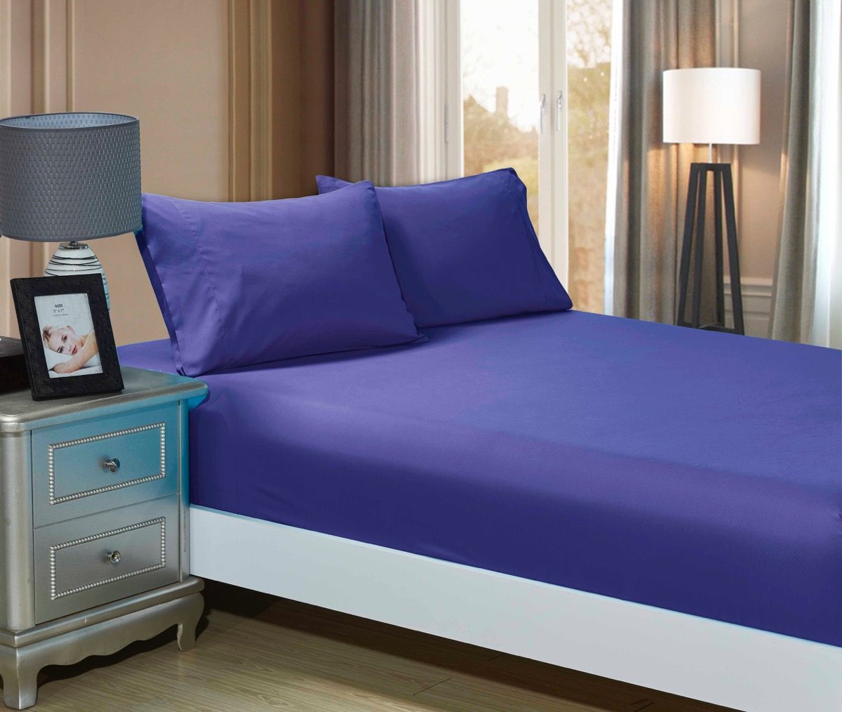 Bed Sheets: 1000TC Ultra Soft Fitted Sheet & 2 Pillowcases Set - King Size Bed - Royal Blue