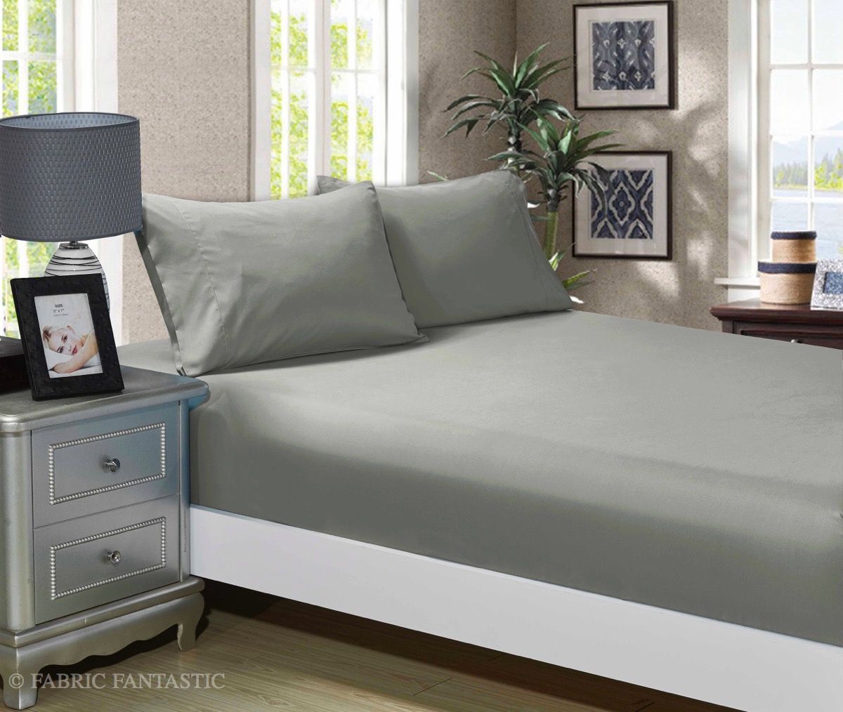 Bed Sheets: 1000TC Ultra Soft Fitted Sheet & 2 Pillowcases Set - King Size Bed - Grey