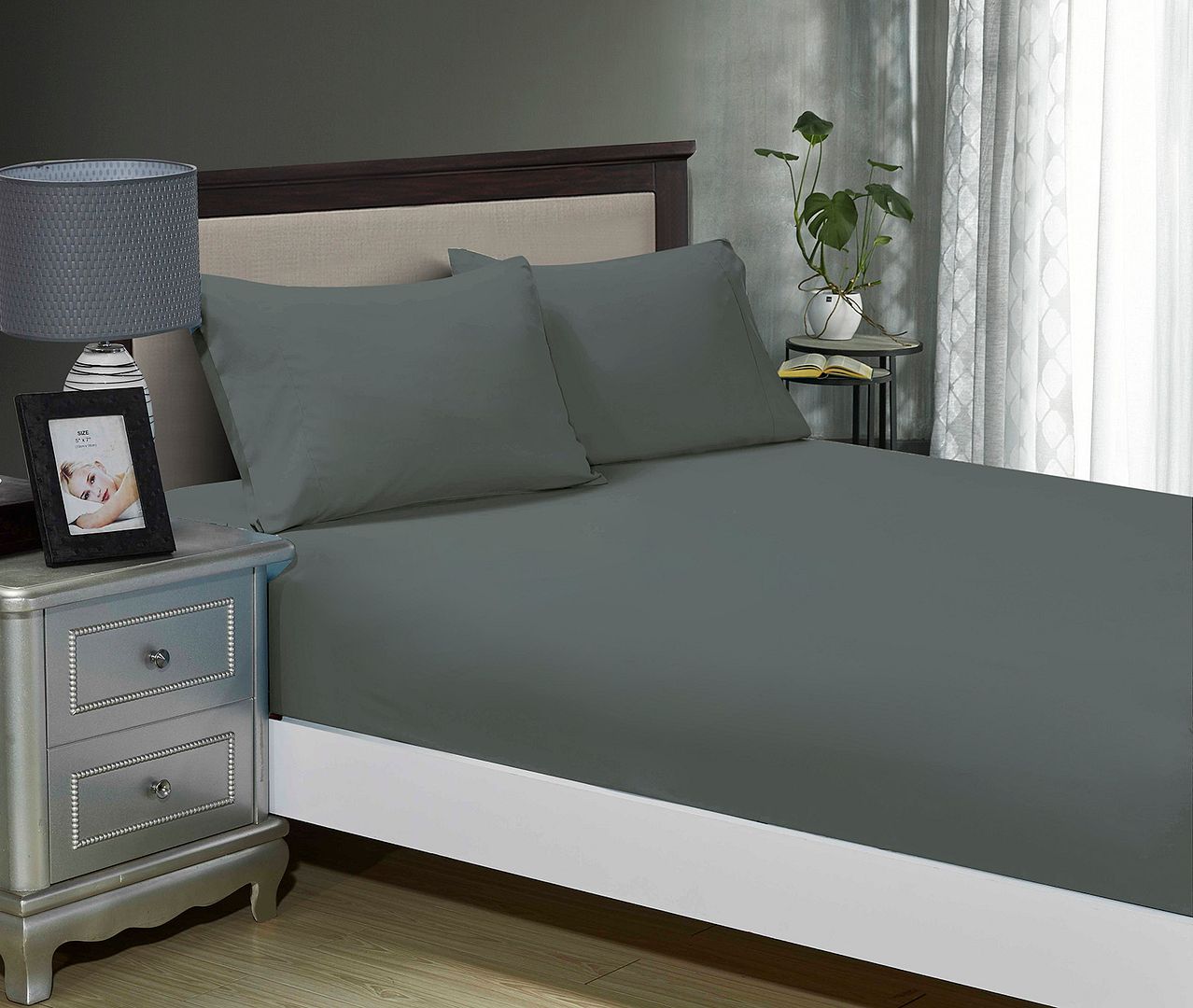 Bed Sheets: 1000TC Ultra Soft Fitted Sheet & 2 Pillowcases Set - King Size Bed - Charcoal