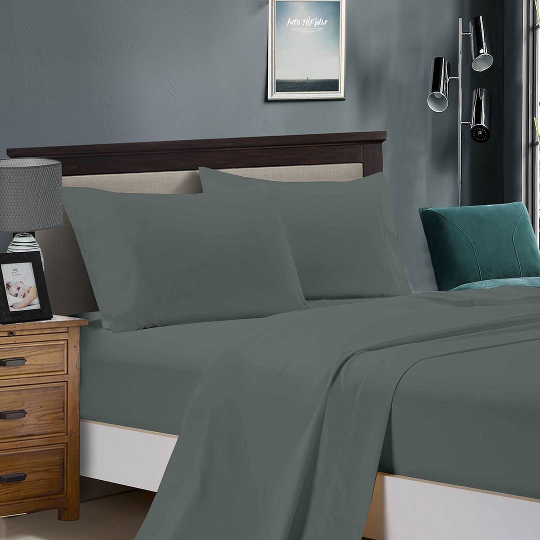Bed Sheets: 1000TC Ultra Soft King Size Bed Charcoal Flat & Fitted Sheet Set
