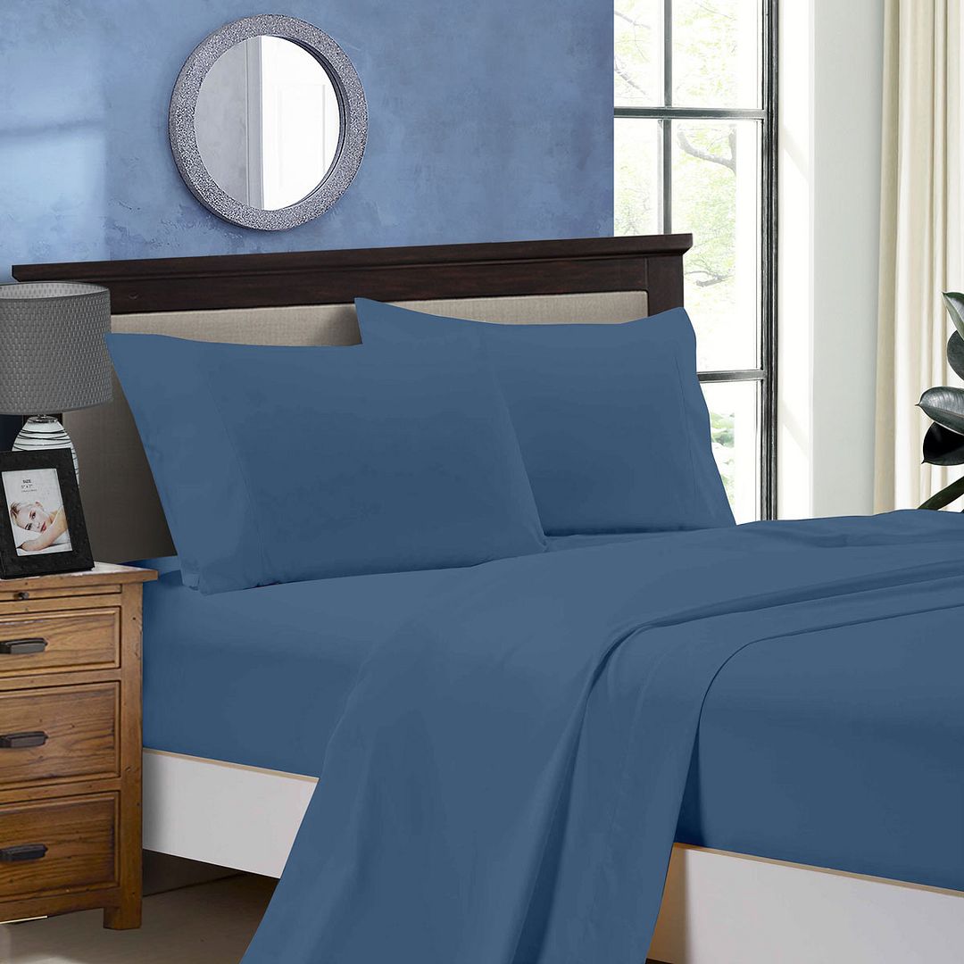 Bed Sheets: 1000TC King Size Bed Soft Flat & Fitted Sheet Set Greyish Blue