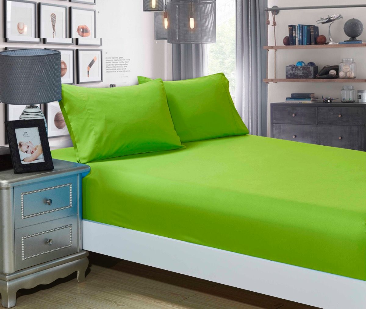 Bed Sheets: 1000TC Ultra Soft Fitted Sheet & Pillowcase Set - King Single Size Bed - Green