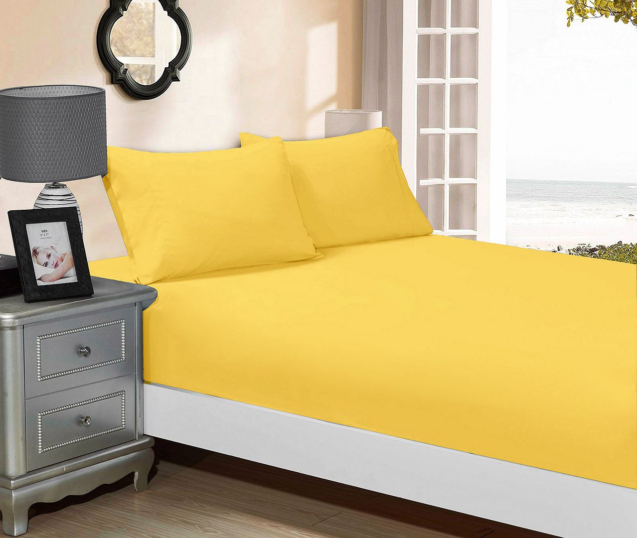 Bed Sheets: 1000TC Ultra Soft Fitted Sheet & Pillowcase Set - King Single Size Bed - Yellow