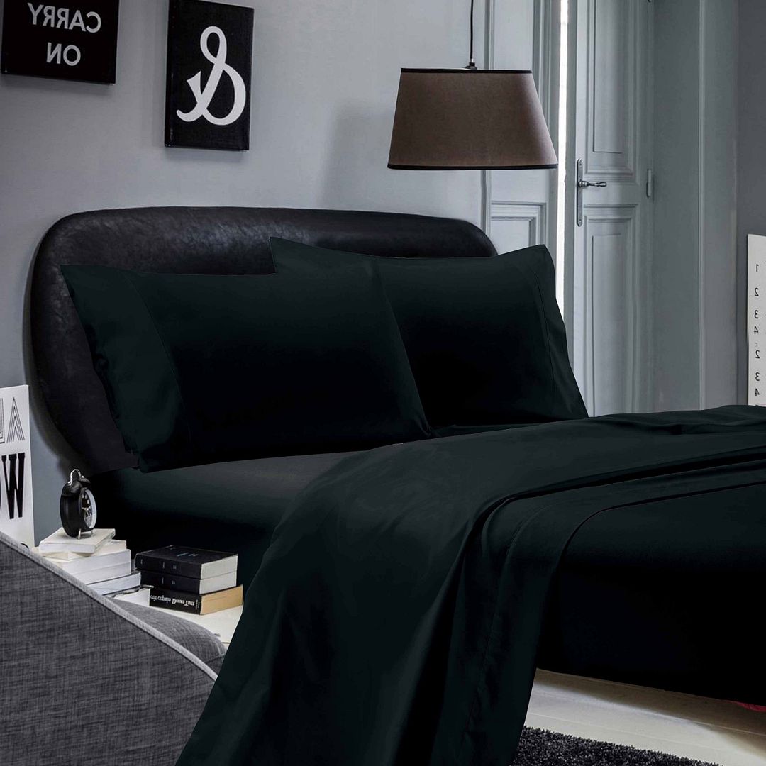 Bed Sheets: 1000TC Ultra Soft Queen Size Bed Black Flat & Fitted Sheet Set