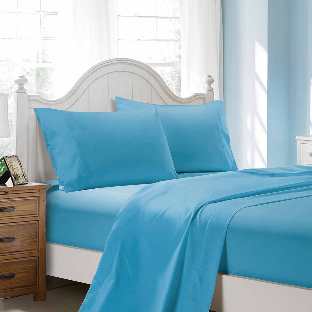 Bed Sheets: 1000TC Ultra Soft Queen Size Bed Light Blue Flat & Fitted Sheet Set