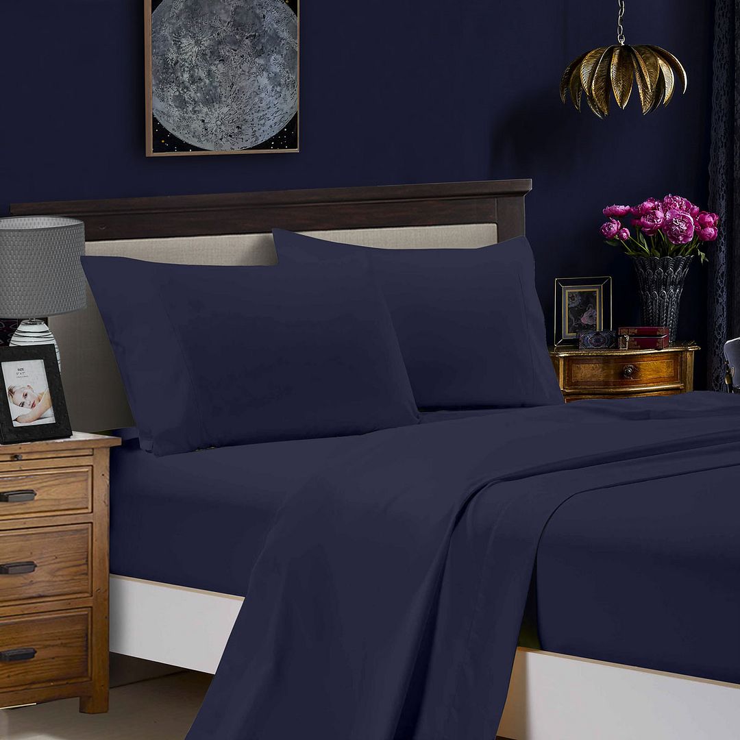 Bed Sheets: 1000TC Ultra Soft Queen Size Bed Midnight Blue Flat & Fitted Sheet Set