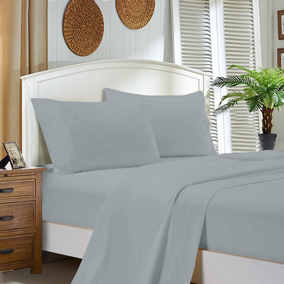 Bed Sheets: 1000TC Queen Size Bed Soft Flat & Fitted Sheet Set Silver