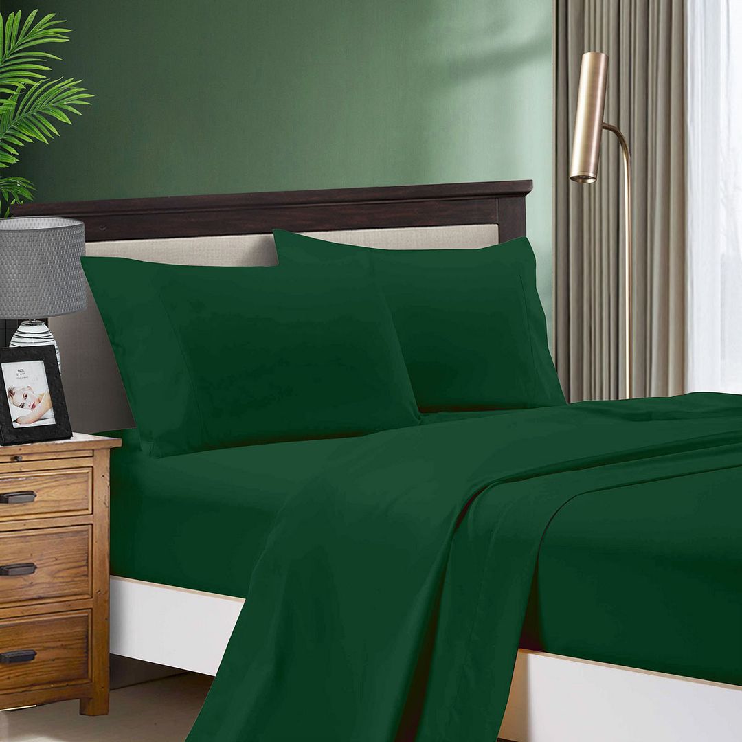 Bed Sheets: 1000TC Ultra Soft Queen Size Bed Dark Green Flat & Fitted Sheet Set