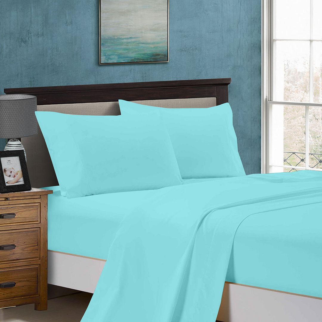Bed Sheets: 1000TC Queen Size Bed Soft Flat & Fitted Sheet Set Aqua