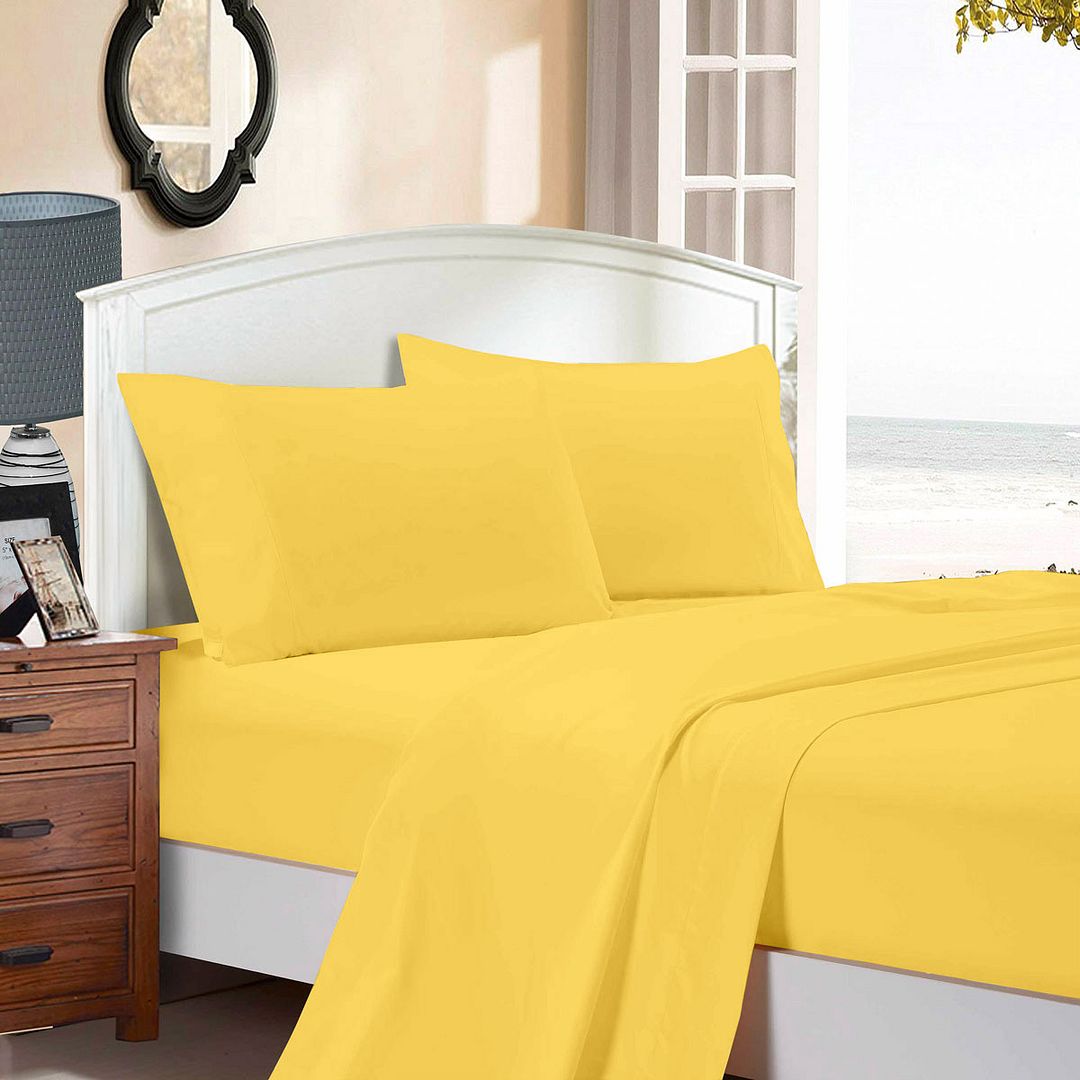 Bed Sheets: 1000TC Ultra Soft Queen Size Bed Yellow Flat & Fitted Sheet Set