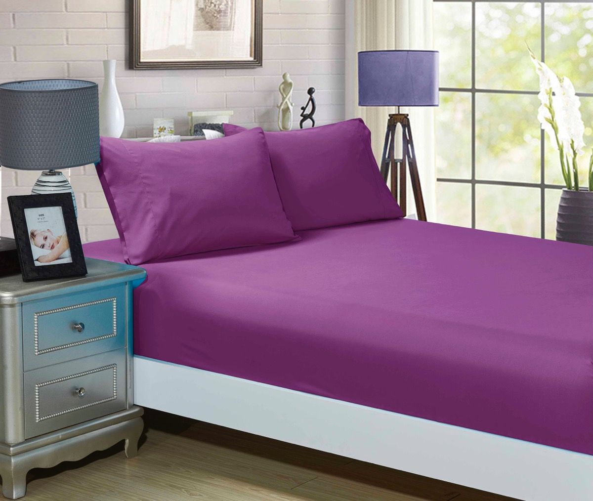 Bed Sheets: 1000TC Ultra Soft Fitted Sheet & 2 Pillowcases Set - Super King Size Bed - Purple