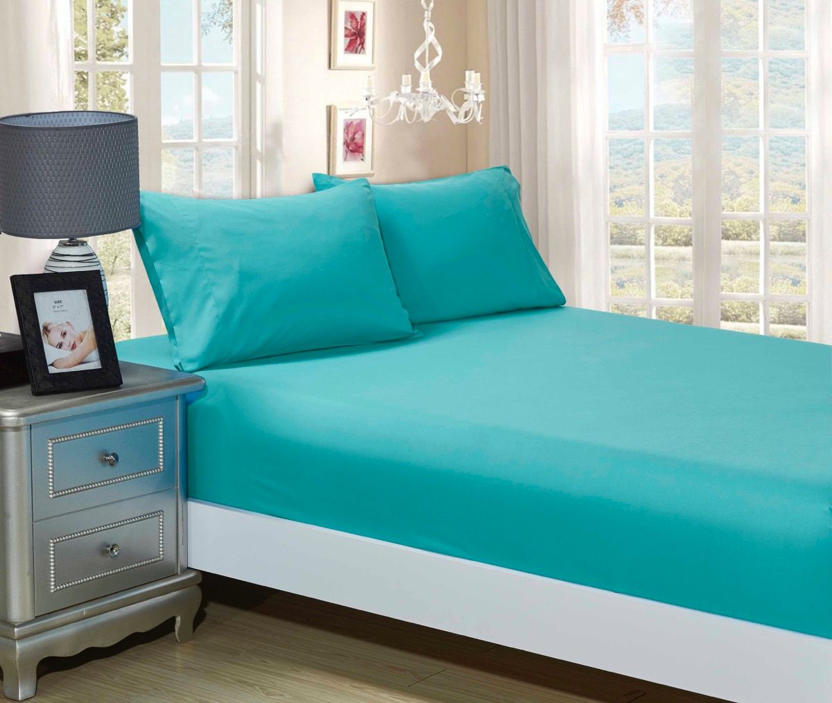 Bed Sheets: 1000TC Ultra Soft Fitted Sheet & 2 Pillowcases Set - Super King Size Bed - Teal