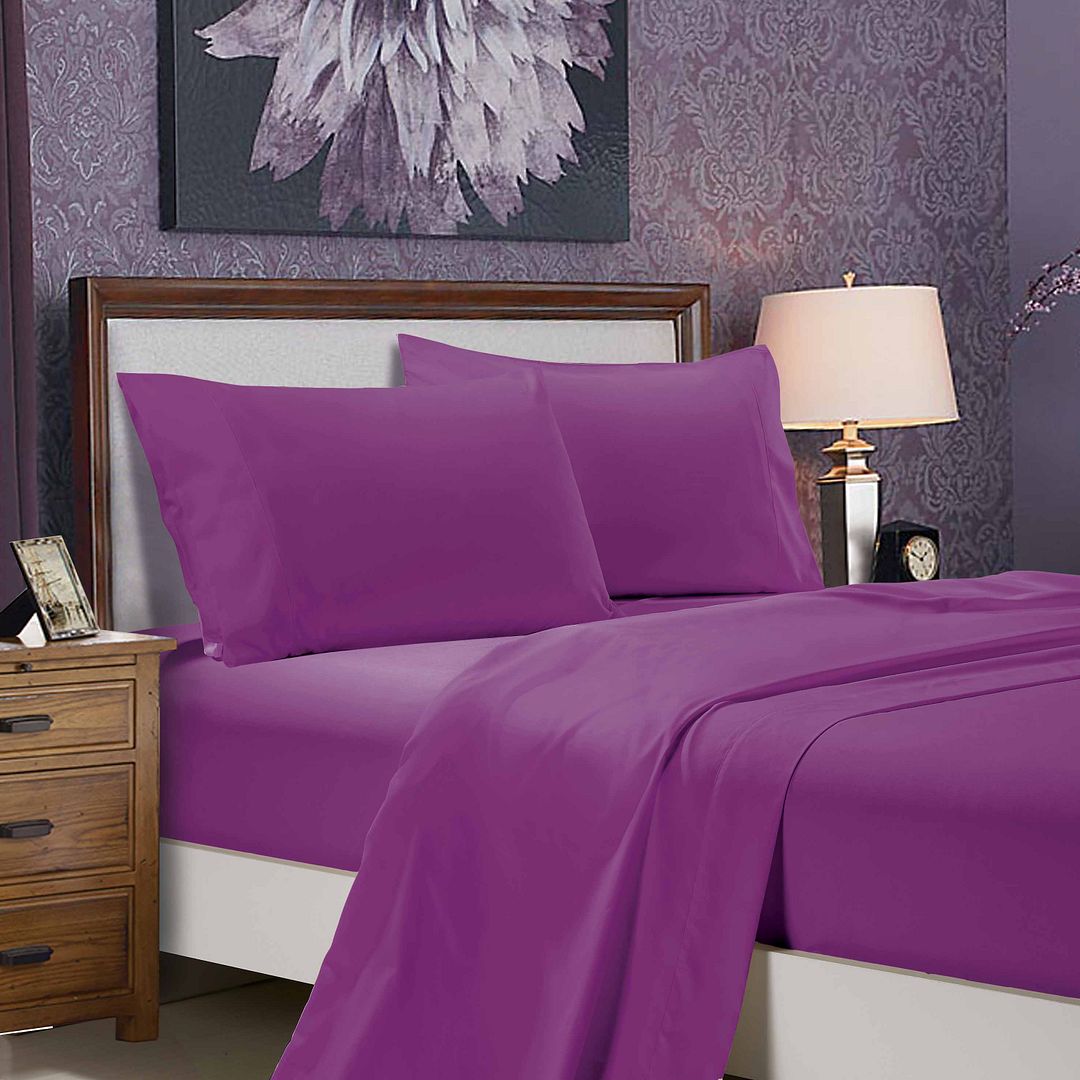 Bed Sheets: 1000TC Ultra Soft Super King Size Bed Purple Flat & Fitted Sheet Set