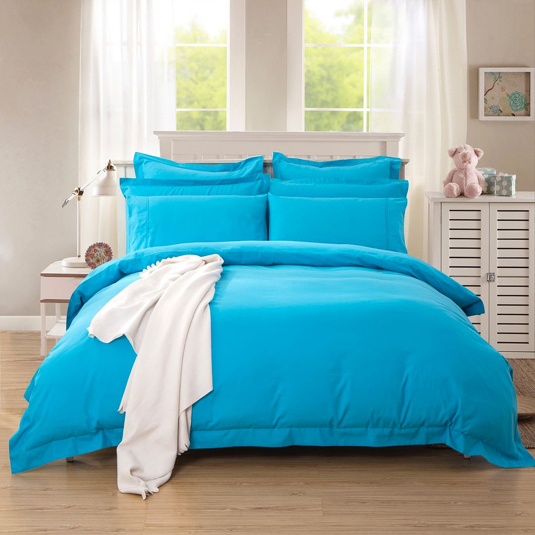 Duvet Covers: 1000TC Tailored Double Size Light Blue Duvet Quilt Cover Set