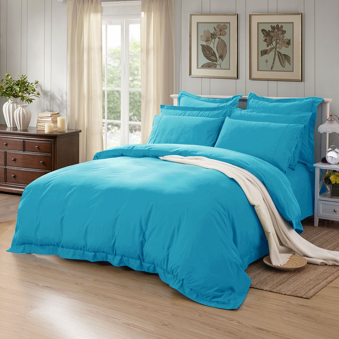 Duvet Covers: 1000TC Tailored Double Size Light Blue Duvet Quilt Cover Set