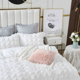Duvet Covers: Ruffles Textured Jacquard Super King Size white Duvet Quilt Cover Set