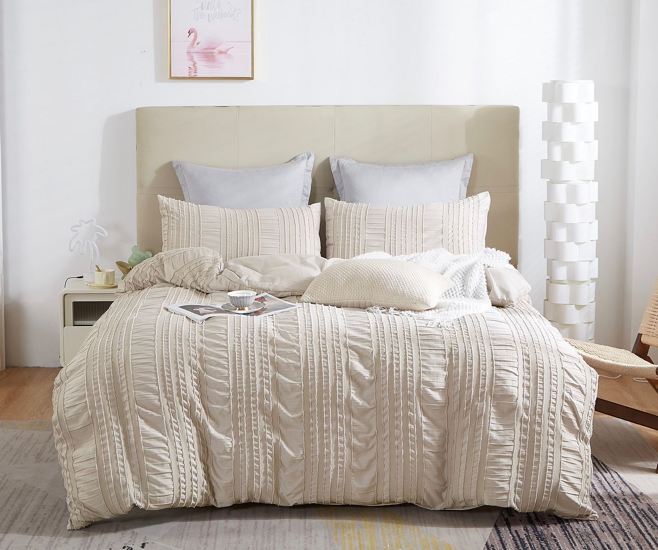 Duvet Covers: Tufted Boho Striped Embroidery Quilt/Doona/Duvet Cover Set - Queen Size